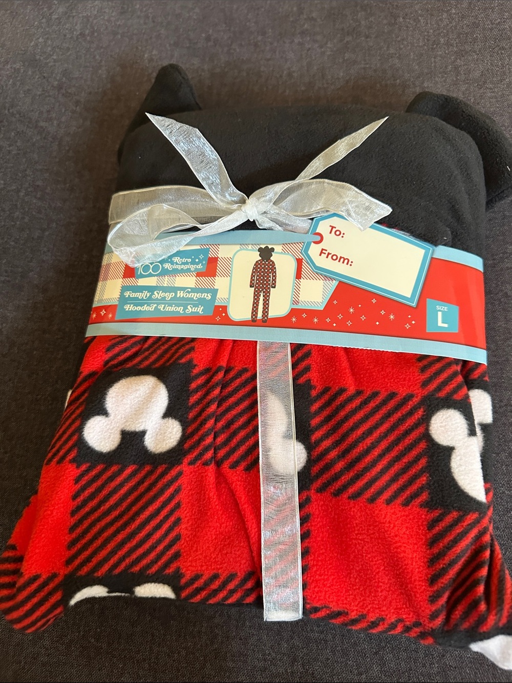 Disney Red and Black Plaid Hooded Onesie Pajamas
